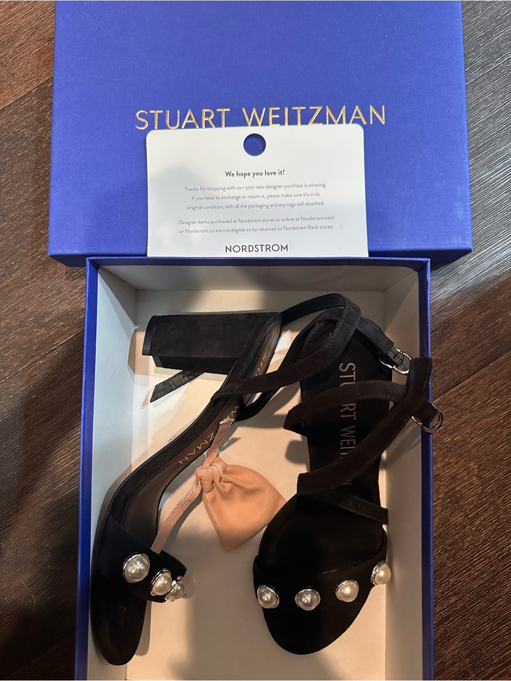 Stuart Weitzman Black Pearl-Accent Slingback Heels